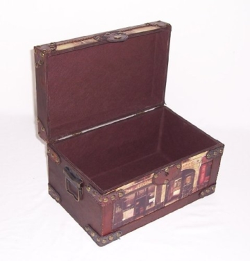 Holz- Kunstlederf - Box, mit Bildern, Antikdesign Nr. 323, Geschenkekiste, Schmuckkiste, ca. 32 x 20 x 17,5 cm - 