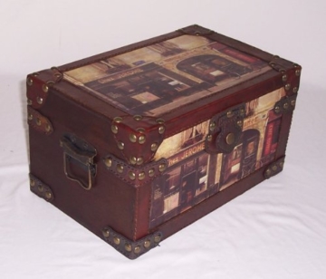 Holz- Kunstlederf - Box, mit Bildern, Antikdesign Nr. 323, Geschenkekiste, Schmuckkiste, ca. 32 x 20 x 17,5 cm -